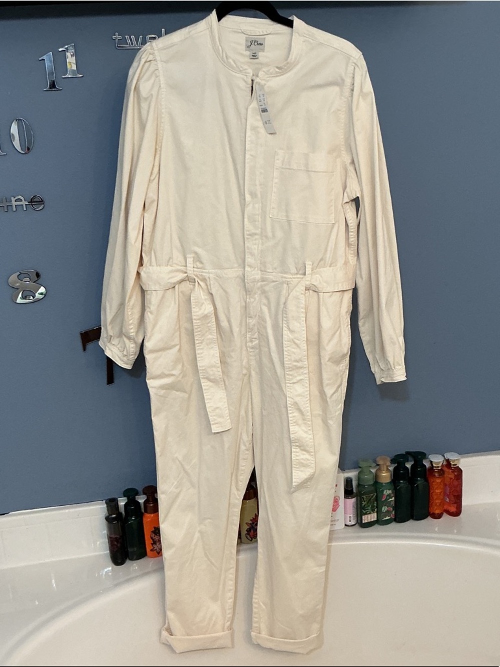 J. Crew Cream Long-Sleeve Women’s One-Piece Coverall with Tie Waist